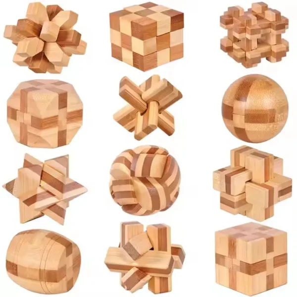 3D Handmade Vintage KongMing Lock Luban Lock Wooden Toys Adults Puzzle Children Educational Toy Christmas Gift