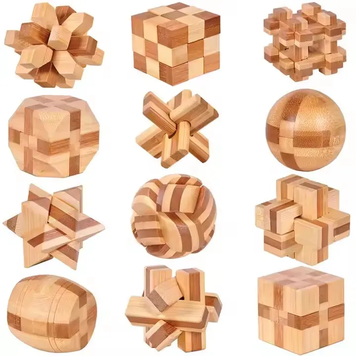 3D Handmade Vintage KongMing Lock Luban Lock Wooden Toys Adults Puzzle Children Educational Toy Christmas Gift