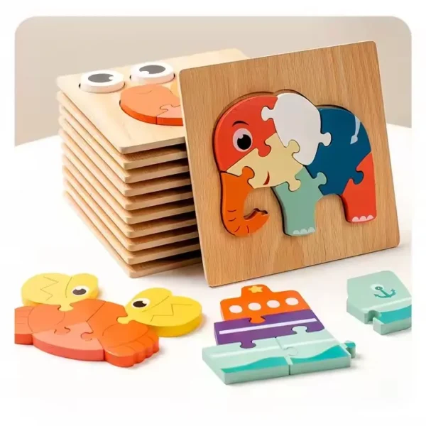 Custom Children's Wooden 3D Cartoon Animal Puzzle Early Educational Toys