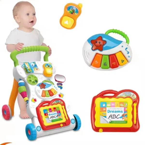 Baby Multifunction Walker Stand-to-Sit Toddler Four Wheels Trolley Kids Learning Walking Toddler Gift Toys